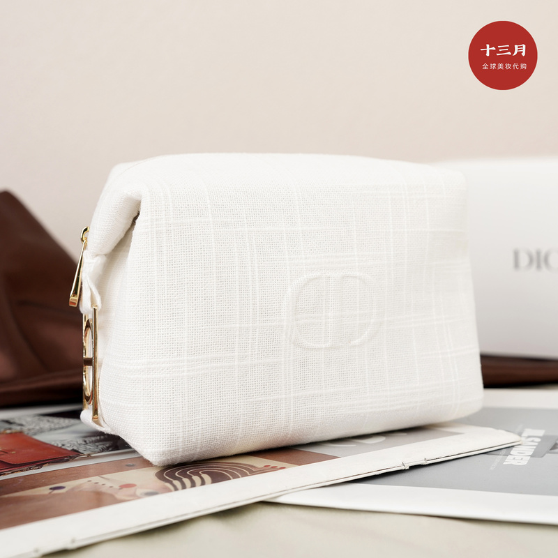 Dior White Linen Tofu Bag, New Counter Gift Cosmetic Bag, Portable Storage Fabric Zipper Bag