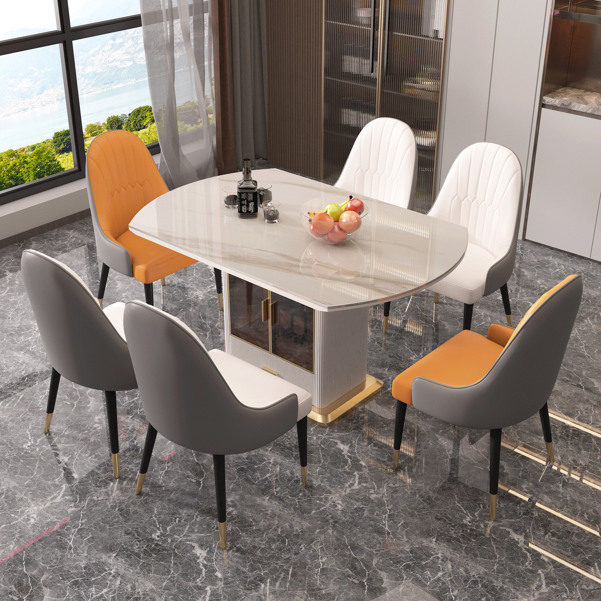 New light luxury imported light rock plate telescopic table simple small apartment multi-function hot pot hotel dining table and chairs
