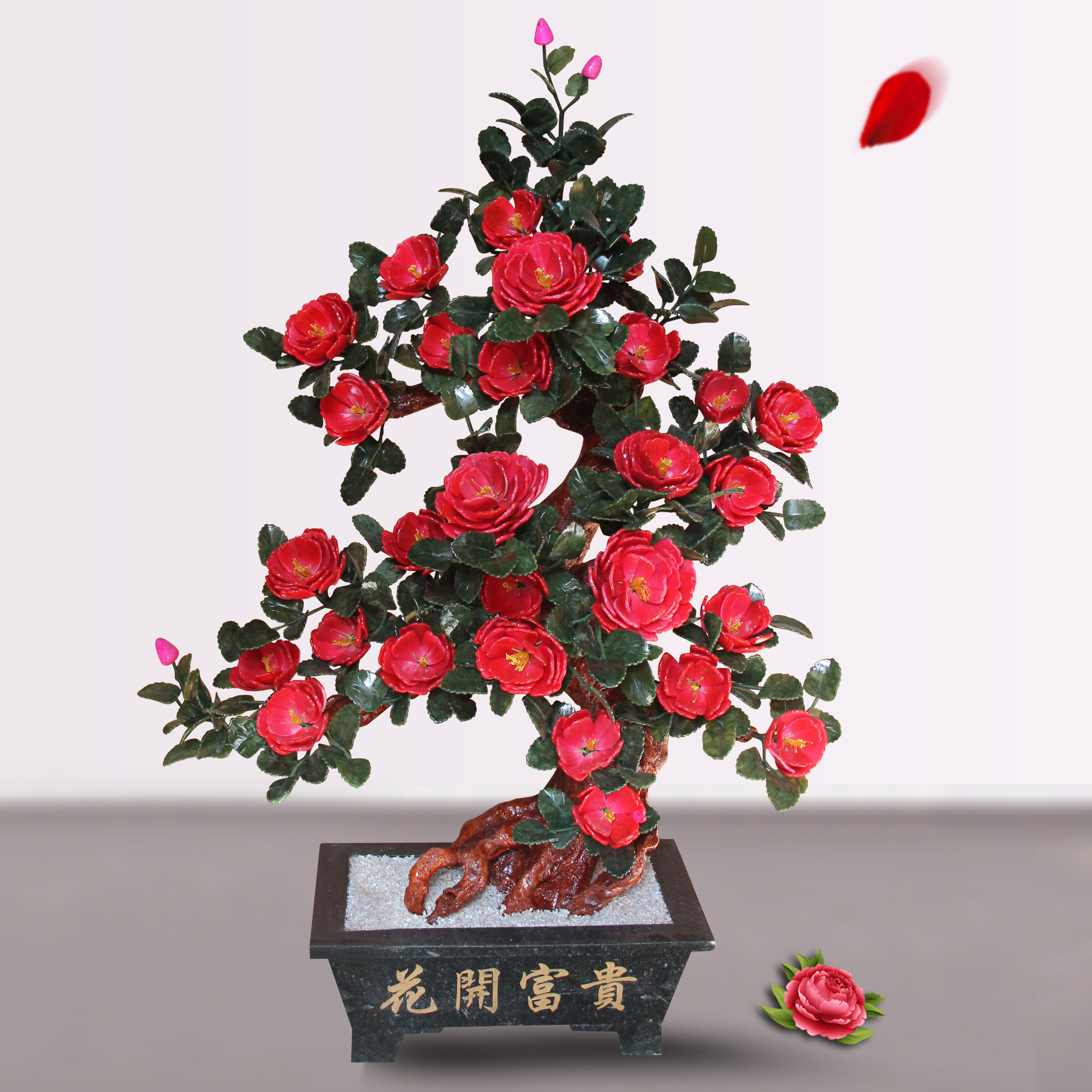 Natural Jade Peony Flowers Living-room Home Residence Ornaments Jade Sculpture Ancient Wind New Chinese Craft Gift Hem Decorated Bonsai Upscale Pendulum