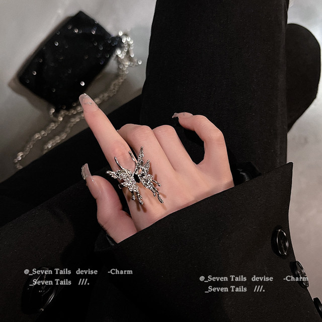 Liquid niche designer high-end butterfly open ring women's ins trend cool style fashion personalized index finger ring