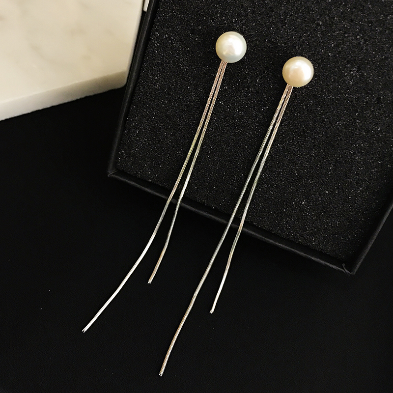 Earrings Advanced sensation Light extravagant crowdPearl Long version Stream SuKorean temperament 100 Hitch Pendant Ear Dressing Female Brief