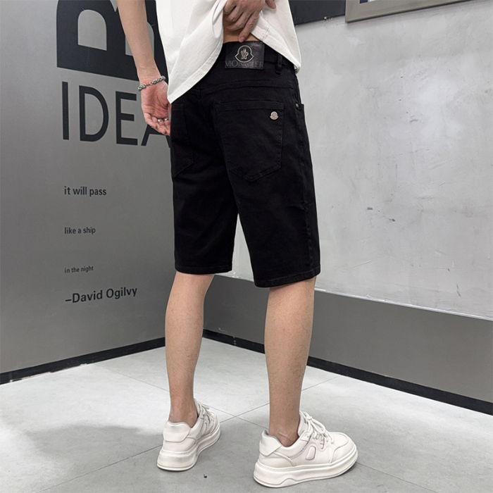 Italian High-End Summer Black and White Denim Shorts for Men, Slim Fit, Fashionable, Stretchy, Mid-Length Shorts for Men, Washed