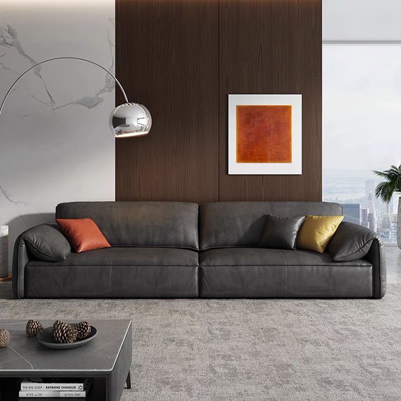 Office sofa coffee table combination simple modern business reception office leather art sofa Italian minimalist three-person