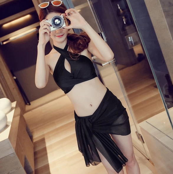 Hàn Quốc áo tắm bikini ba mảnh nữ xẻ tà gợi cảm suối nước nóng thu thập thép hỗ trợ mạng che mặt áo tắm phù hợp với kích thước ngực - Bikinis