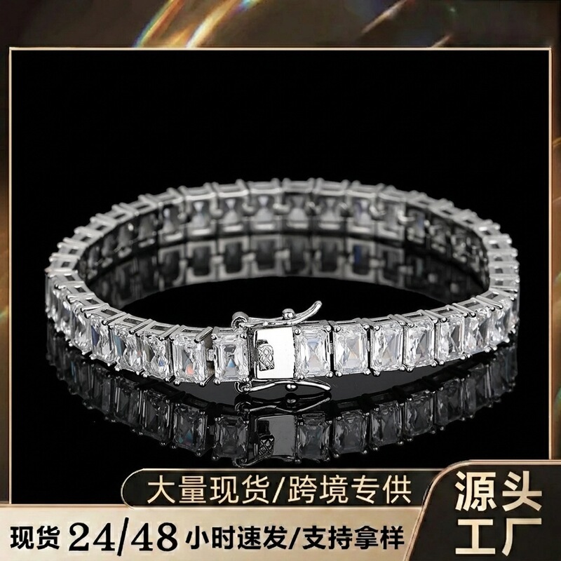 European and American Cross-Border Hot-Selling 4*6mm Tennis Chain Bracelet Full of Diamonds Single Row Hip-Hop Tennis Bracelet