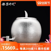 Pure silver bucket Apple foot silver 999 water reservoir pure handmade hammer water cylinder with faucet household water purifier