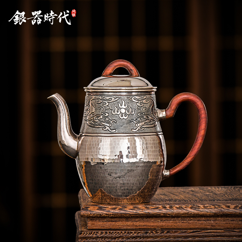 silverware era silver pot pure silver 999 bubble teapot imitation ancient dragon tattoog retro home Chinese tea set tea road silver teapot