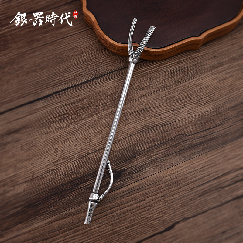 Handmade personality bamboo silver pot fork Sterling silver pot cover tea Household anti-scalding Kung Fu tea Road Tea accessories cover clip