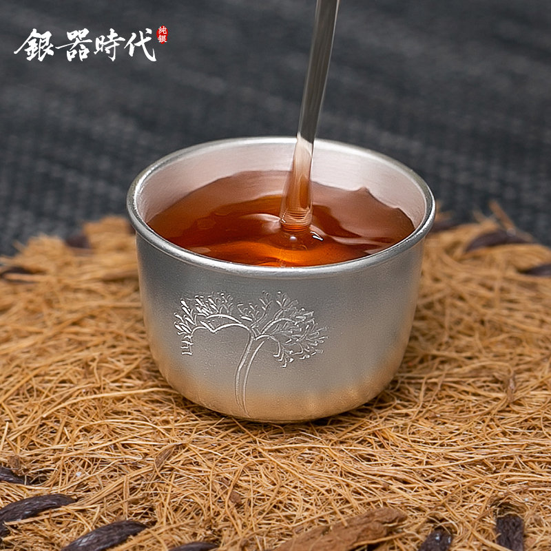 Pure Silver Wine Glass Tea Cup Handmade Foot Silver 999 Liquor Pure Silver Wine Cup Home Silver Tea Cup Pure Silver Health Tea Cup 