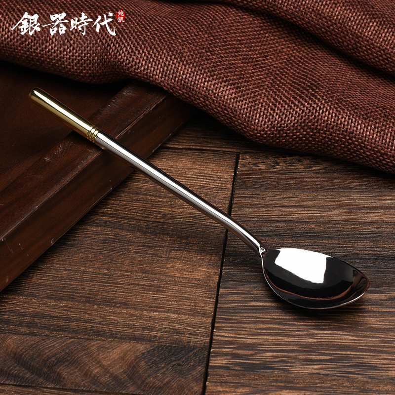 Boutique gilt sterling silver S999 foot silver spoon Baby handmade silver spoon Sterling silver tableware household rice spoon soup spoon
