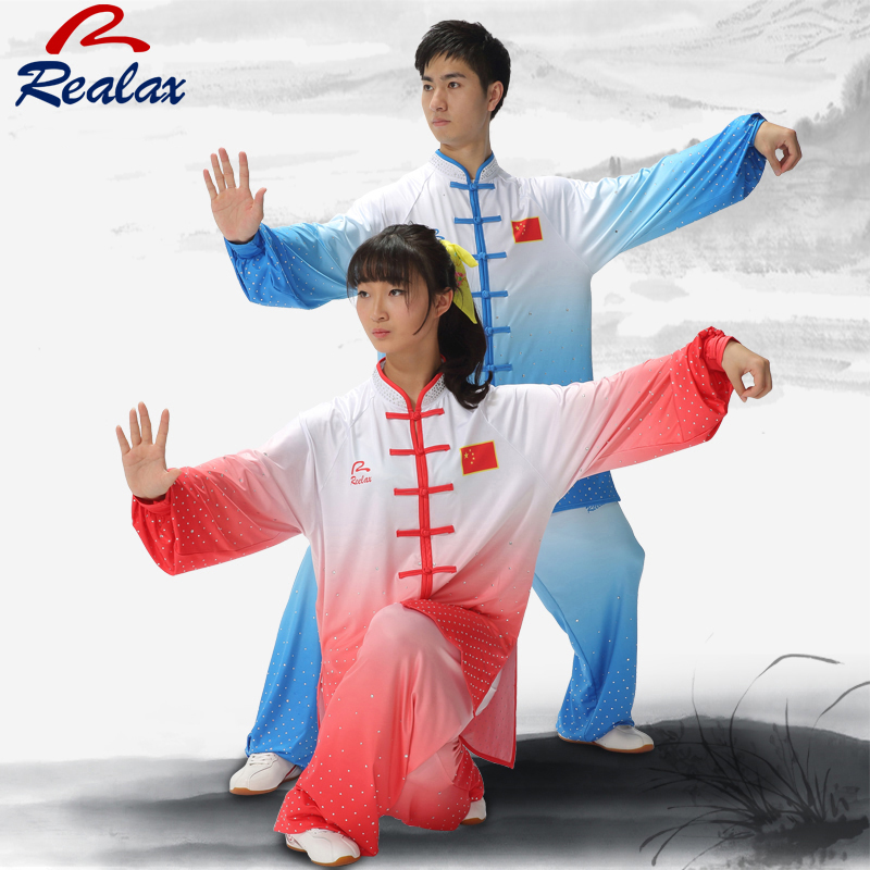 Transport Feng Milk Silk Gradient Color Inlaid Drill Tai Chi Racing Suit Performance Suit National Flag Rehearse for Old Age Taipole Boxing Costume-Taobao