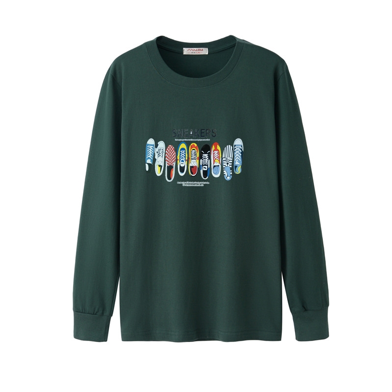 Đặc biệt hàng ngày áo thun nam dài tay cotton kích thước lớn cổ tròn cộng với phân bón để tăng chất béo lỏng áo đáy quần mùa thu thủy triều áo phông nam cao cấp