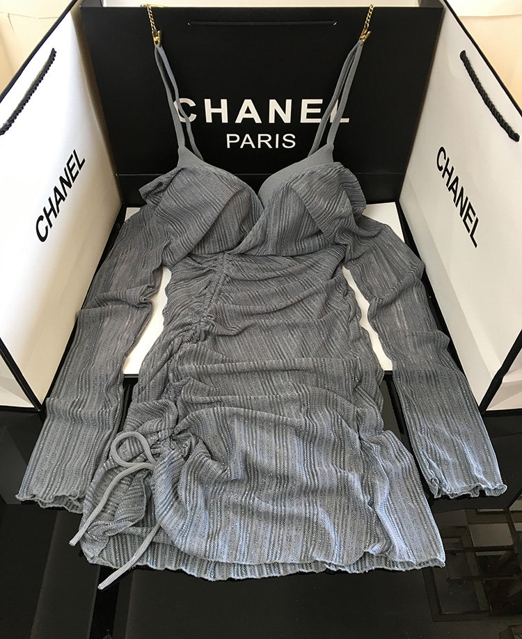 Idol New Store European and American Sexy Elastic Slim Bag Hip Show Thin Long Sleeve Bikini Skirt One-Piece Swimsuit Women