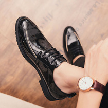 Leather Shoes Mens Han Version Lacquer Leather Bright Face Trends Men Casual Boomer Shoes Inglées Lace Personality Fashion 100 Hitch Shoes