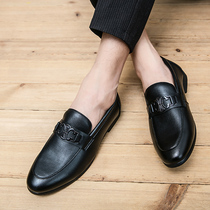 Summer leather shoes male crocodile print Korean version trendy Inlan pointed hairstylist breathable one foot pedal soft leather suit mens shoes