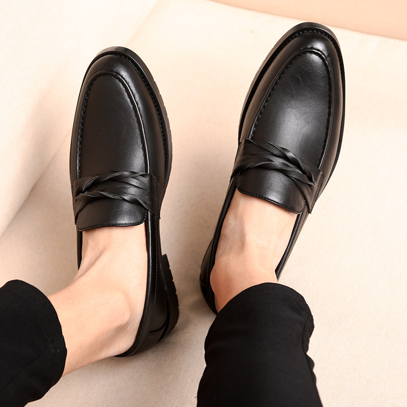 Men's leather shoes Korean style casual slip on lazy trend hair stylist autumn breathable all-match British style men's shoes