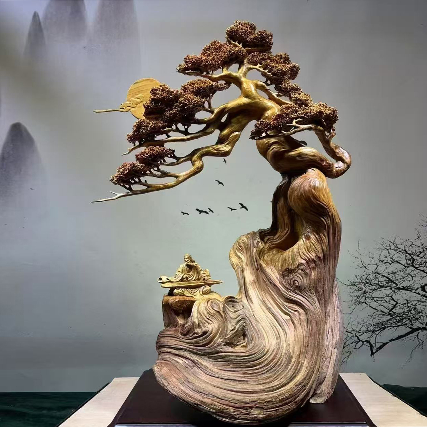 崖柏根雕木雕天然根雕雕刻达摩山水纯手工玄关摆件禅意收藏工艺品