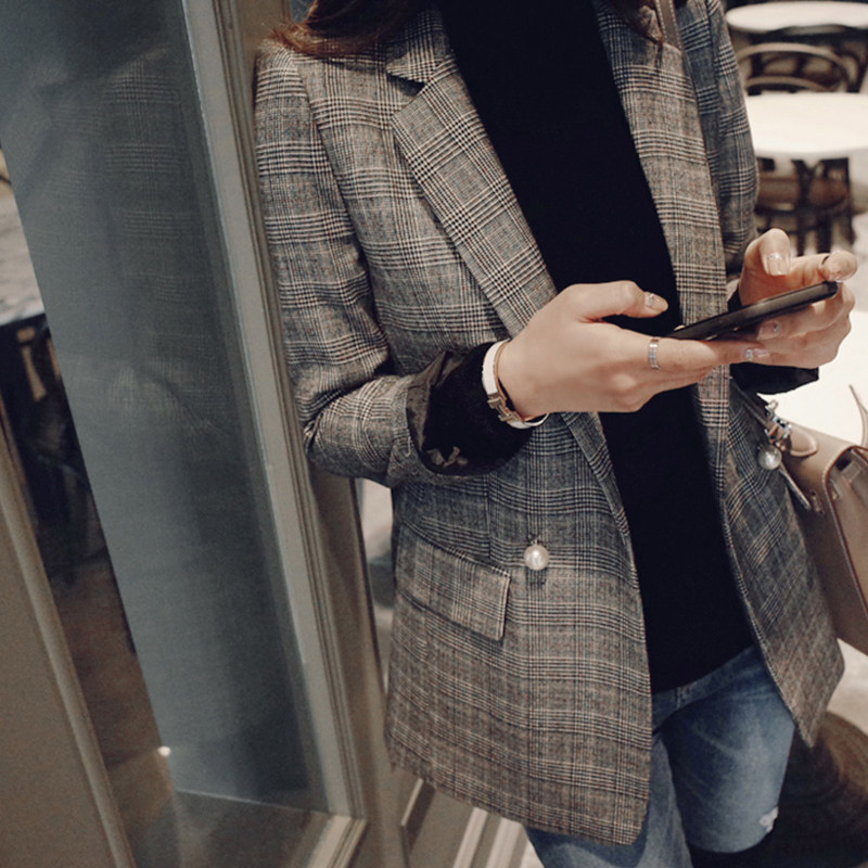 Small suit coat female spring and autumn Han edition loose thin medium and long version of English wind and leisure port suit