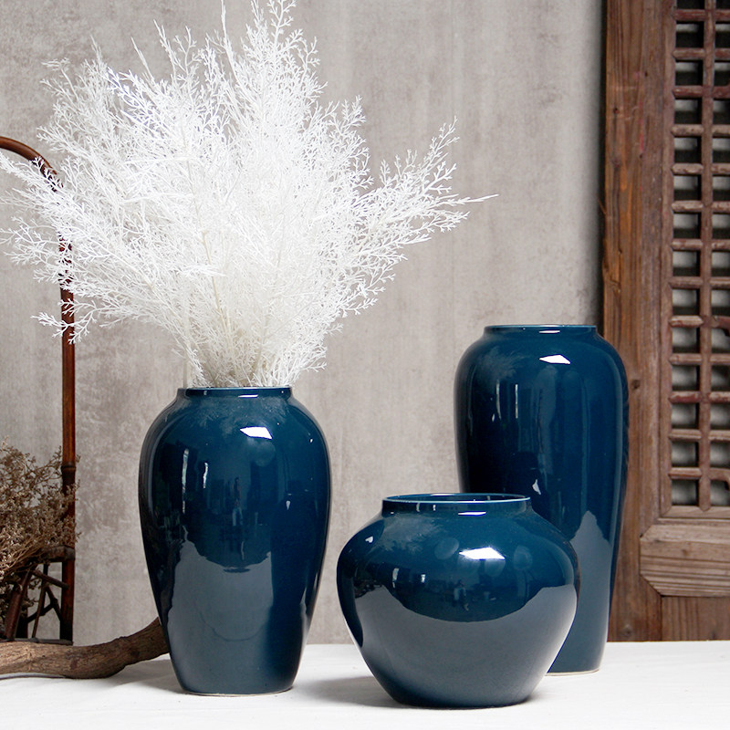 Ceramic countertop vase color glaze Jingdezhen pottery flower arrangement modern Chinese European living room hotel villa decoration