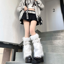 y2k hot girl calf fur buckle socks punk imitation fur leg covers plus velvet subculture medium tube jk pile socks