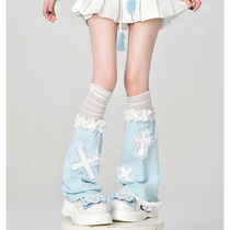 Original subculture Y2K two-dimensional blue and white cross lace landmine style millennium hot girl socks