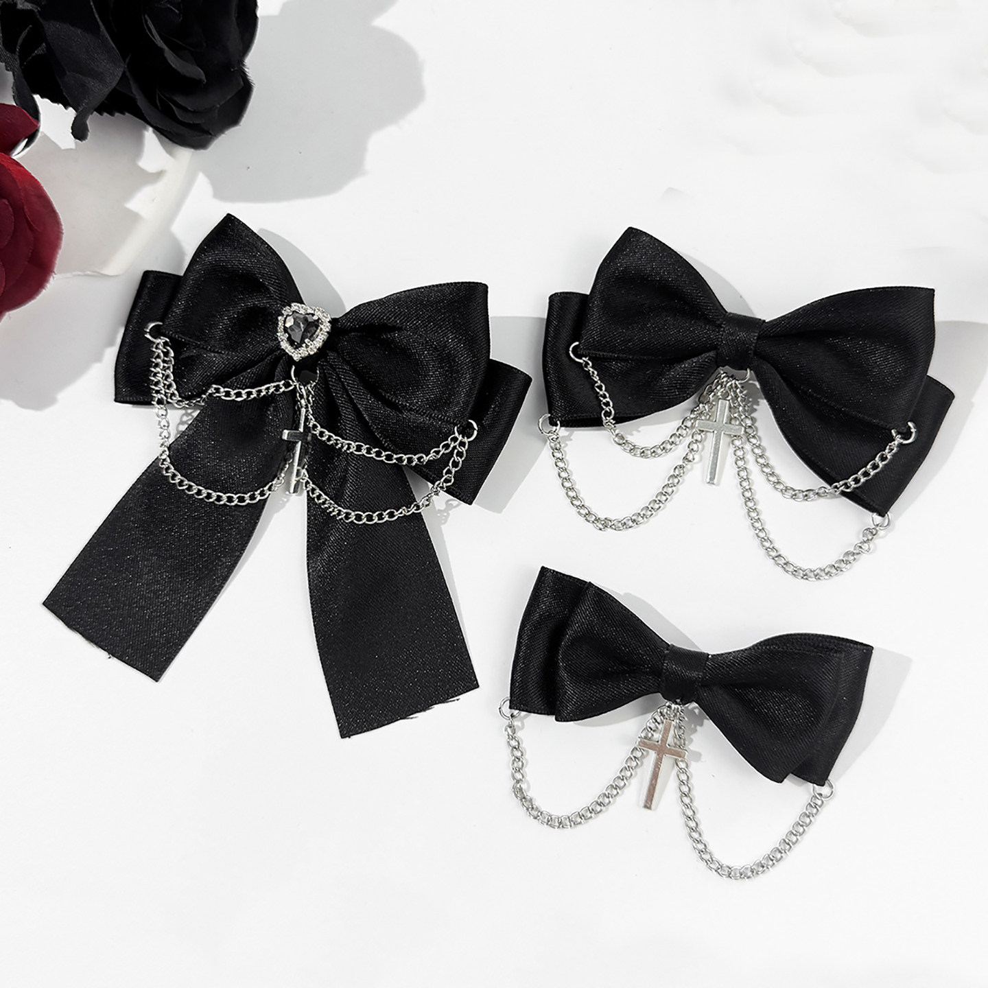 Punk sweet and cool style heart cross chain bow tie brooch ghost girl niche personalized accessories