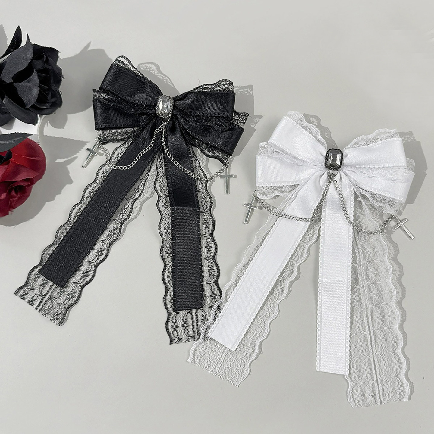 New lace-trimmed bow tie women's dark and sweet style chain cross fashion gothic style accessories