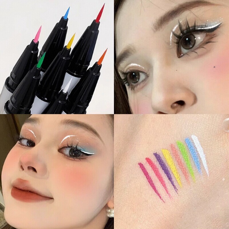 A Touch of Color! Colored Eyeliner Is Waterproof, Smudge-Proof, Long-Lasting, Available in White, Blue, Red, Purple, and Yellow, Ultra-Fine for Makeup and Cosplay