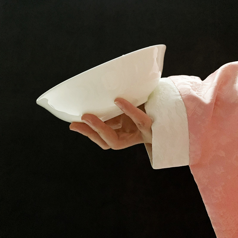 Clear Beginner Type Bullpen Bowl (2 clothes) 6-7-inch Chinese pure white No color lead-free bone porcelain rice bowl porridge bowl