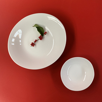 Chinese Worms in Chapter (Ye) Chinese Asymmetrical Lotus Leaf Deep Disc Palace Dim dish Deep disc pure white No color lead-free bone porcelain