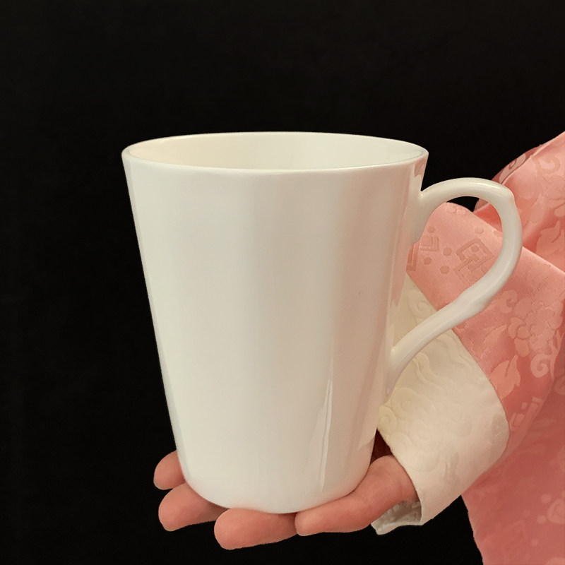 Mark cup (4 Fitted Bone China Water Glass) Pure White 300-470ml Breakfast Cup Office Cup Unleaded Easy To Clean