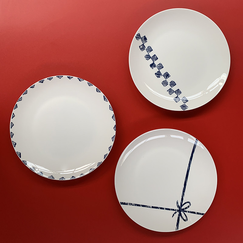 4 packs (line segment beating) blue and white can also tide series blue and white porcelain 8-inch home plate bone china