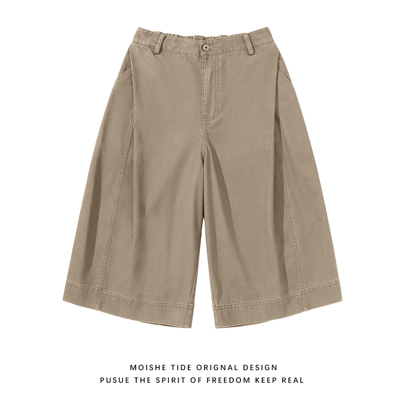 Moishe Tide American Retro Washed Vintage Workwear Cropped Pants for Men, Summer Loose Versatile Casual Shorts