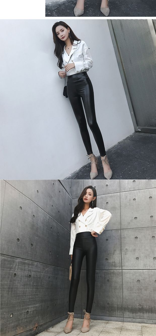 Quần da PU nữ cộng với nhung dày cạp cao đã mỏng 2018 Quần legging mới size rộng mặc Quần ôm chân ấm. quần nữ mặc nhà 