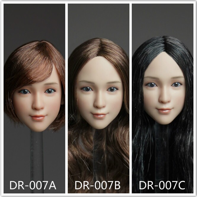 QI AN TOYS DR-007 1 6 ratio female head carving 3 hairstyles optional spot