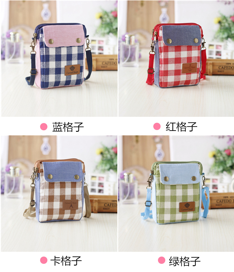Túi vải sọc điện thoại di động 6 inch nữ túi Messenger 2018 hè mới phiên bản tiếng Hàn của túi xách điện thoại túi vải túi nhỏ túi coach nữ