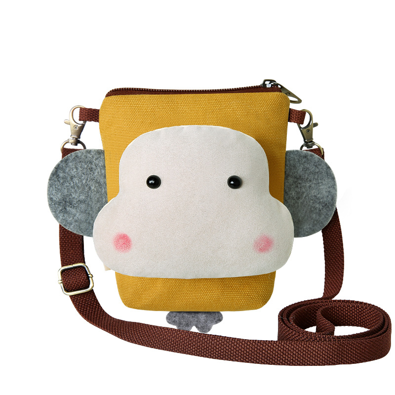 Hip-hop monkey canvas small messenger bag 2021 summer cartoon cute hanging neck coin purse mini wild mobile phone bag female