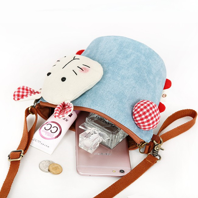 Three-color patch bass rabbit bucket bag cartoon canvas portable mini cosmetic bag cute crossbody bag women's bag