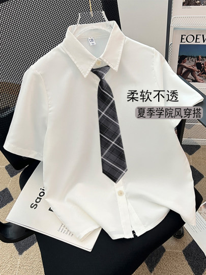 Short-Sleeved College Style Jk Shirt for Women, Basic Style, Petite White Shirt, New Summer Design, Niche Top