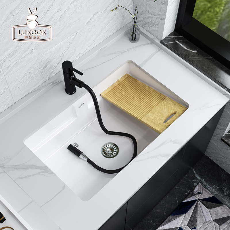 Custom balcony embedded ceramic Laundry basin with washboard under-basin flat bottom washbasin to deepen the laundry pool sink