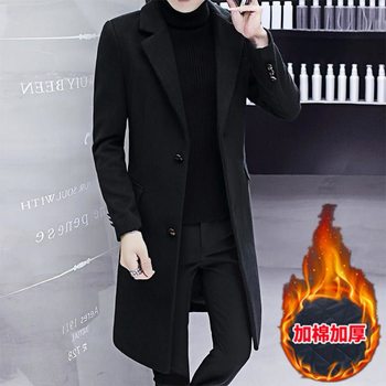 2025 new men's windbreaker jacket men's fashion trend cotton thickened mid-length woolen coat for men