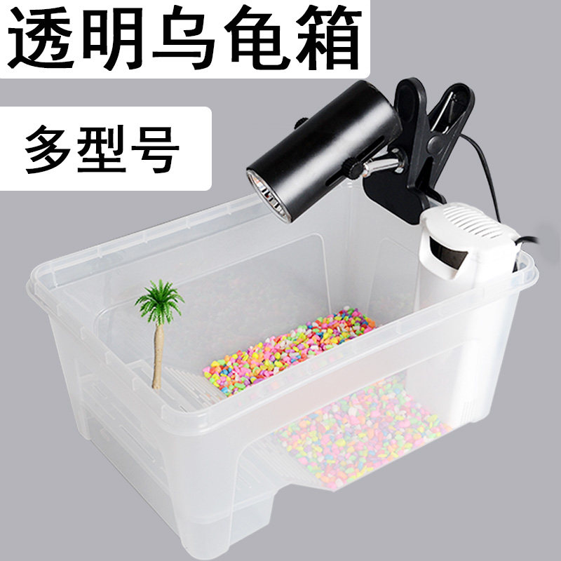Rectangular transparent turtle tank plastic turtle box coconut tree landscaping decoration water turtle tank feeding turtle pot small fish breeding tank
