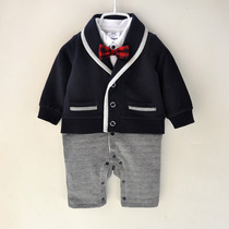 Newborn baby conjoined clothes cotton male baby Summer Autumn Gentleman Full Moon 0-3-6 months 1 year old dress