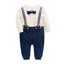 2019 spring and summer autumn newborn baby ha clothes male baby climbing clothes gentleman jumpsuit full moon 100 days old dress