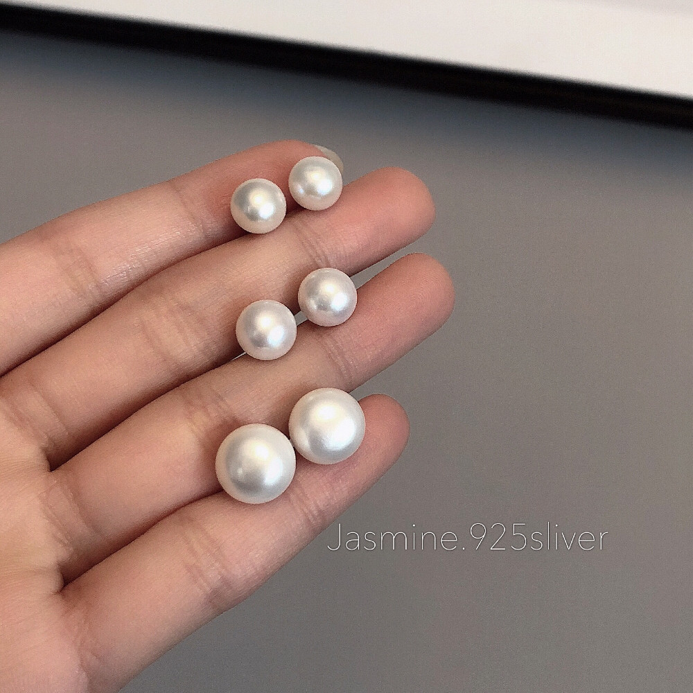 Living room bulb S925 silver natural freshwater pearl ear needle large temperament retro style does not fade