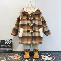 Childrens woolen coat childrens clothing 2021 Winter new products plus velvet coat baby medium length thick Foreign hair tide