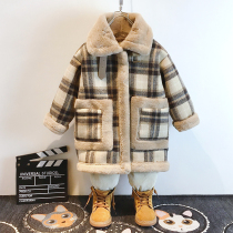 Children plus velvet winter tweed coat small childrens clothing winter New thick coat men and women Baby long tide clothes