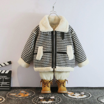 Boy plus velvet Chitty Bird jacket 2021 Winter new childrens clothing thick wool coat womens baby coat tide