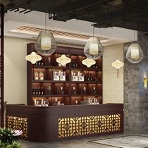 Hotel bar cashier wine cabinet integrated retro hot pot restaurant counter restaurant barbecue shop front reception desk curved