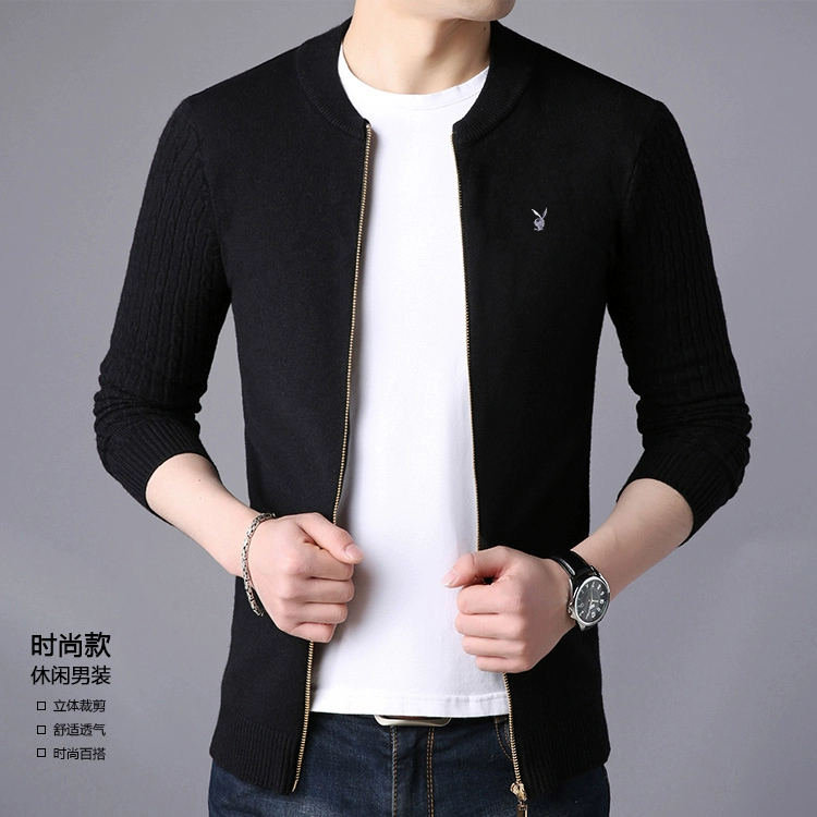 Playboy mùa xuân và mùa thu nam skinny cardigan màu rắn V-cổ đan đáy áo sơ mi nam thanh niên áo len ngoài